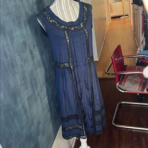 Parker Midnight Blue Dress with Black Lace Accents